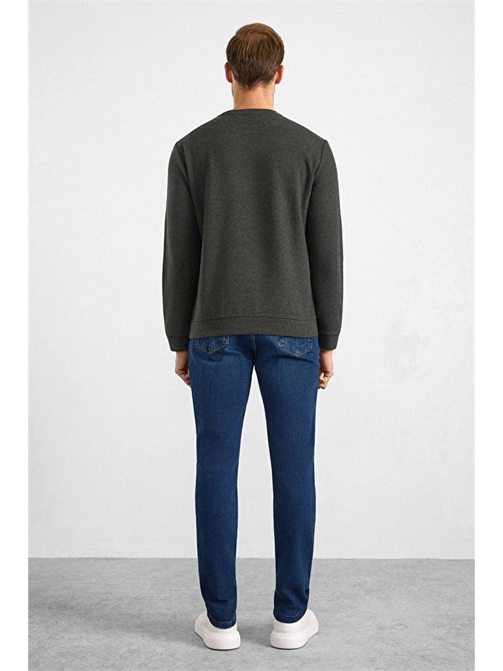 Haki Regular Düz Bisiklet Yaka Sweatshirt-4