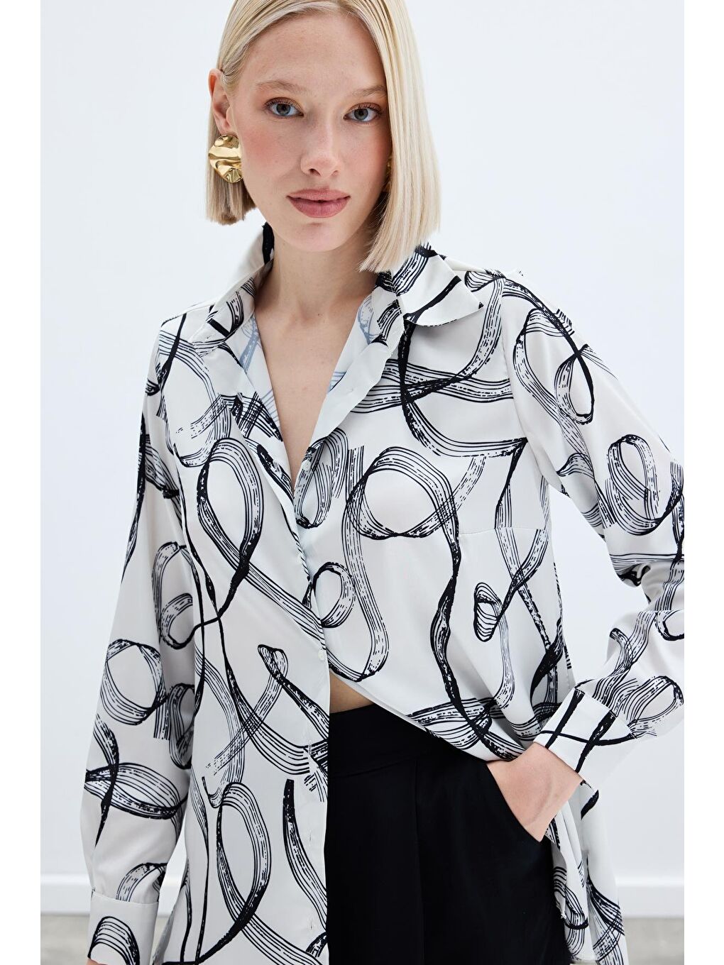 Desenli Klasik Gömlek - Siyah-5