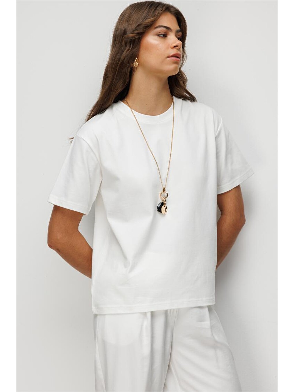 Basic Düz Suprem Ekru T-Shirt-3
