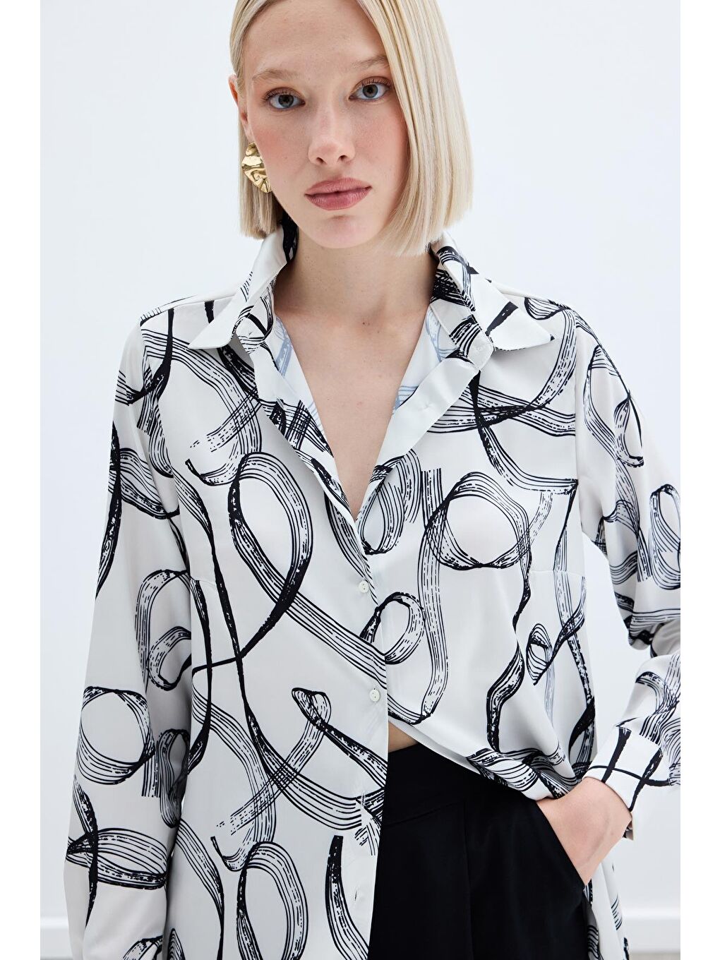 Desenli Klasik Gömlek - Siyah-6