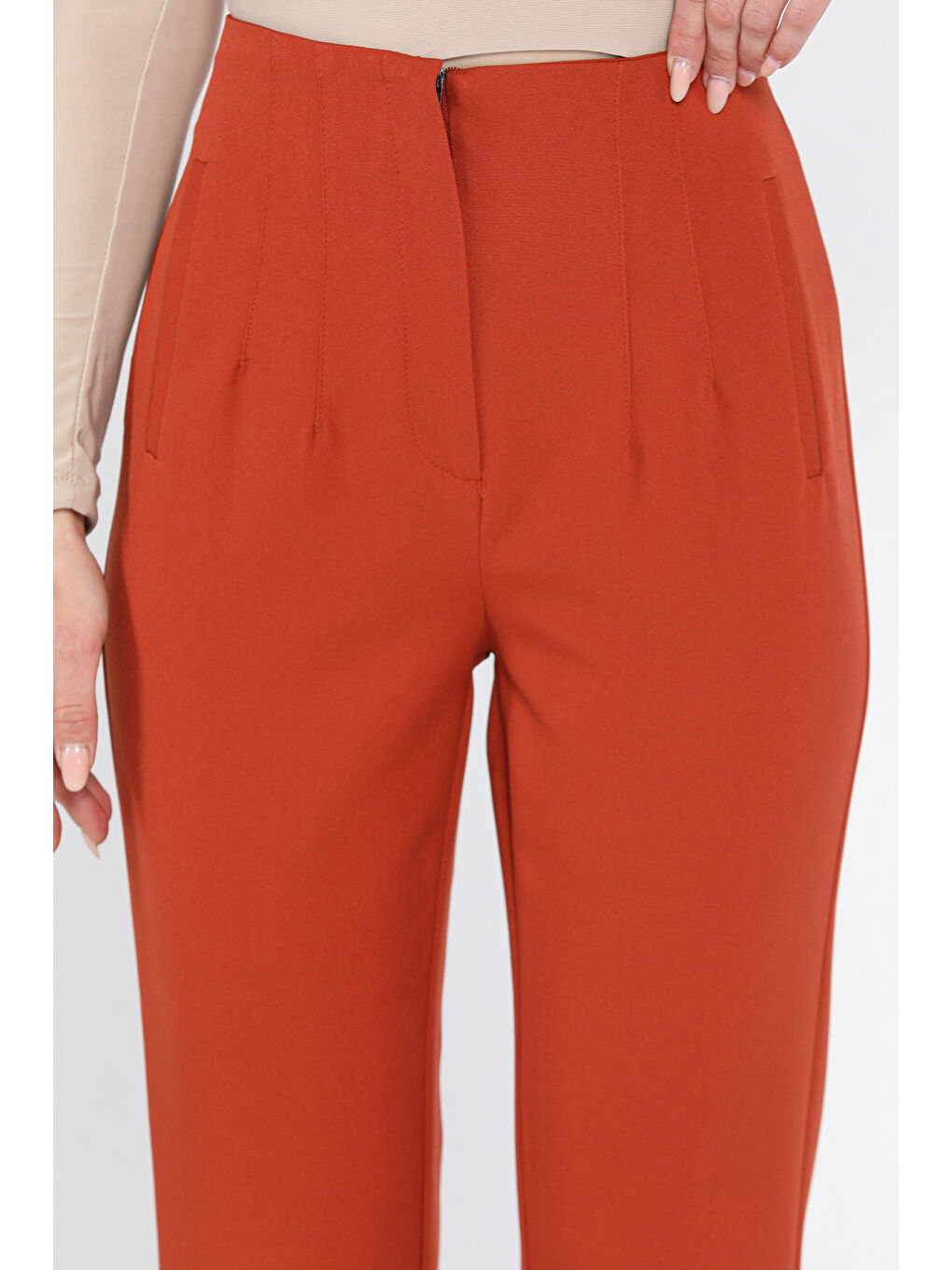 Kahverengi Kadın Boru Paça Pantolon-3