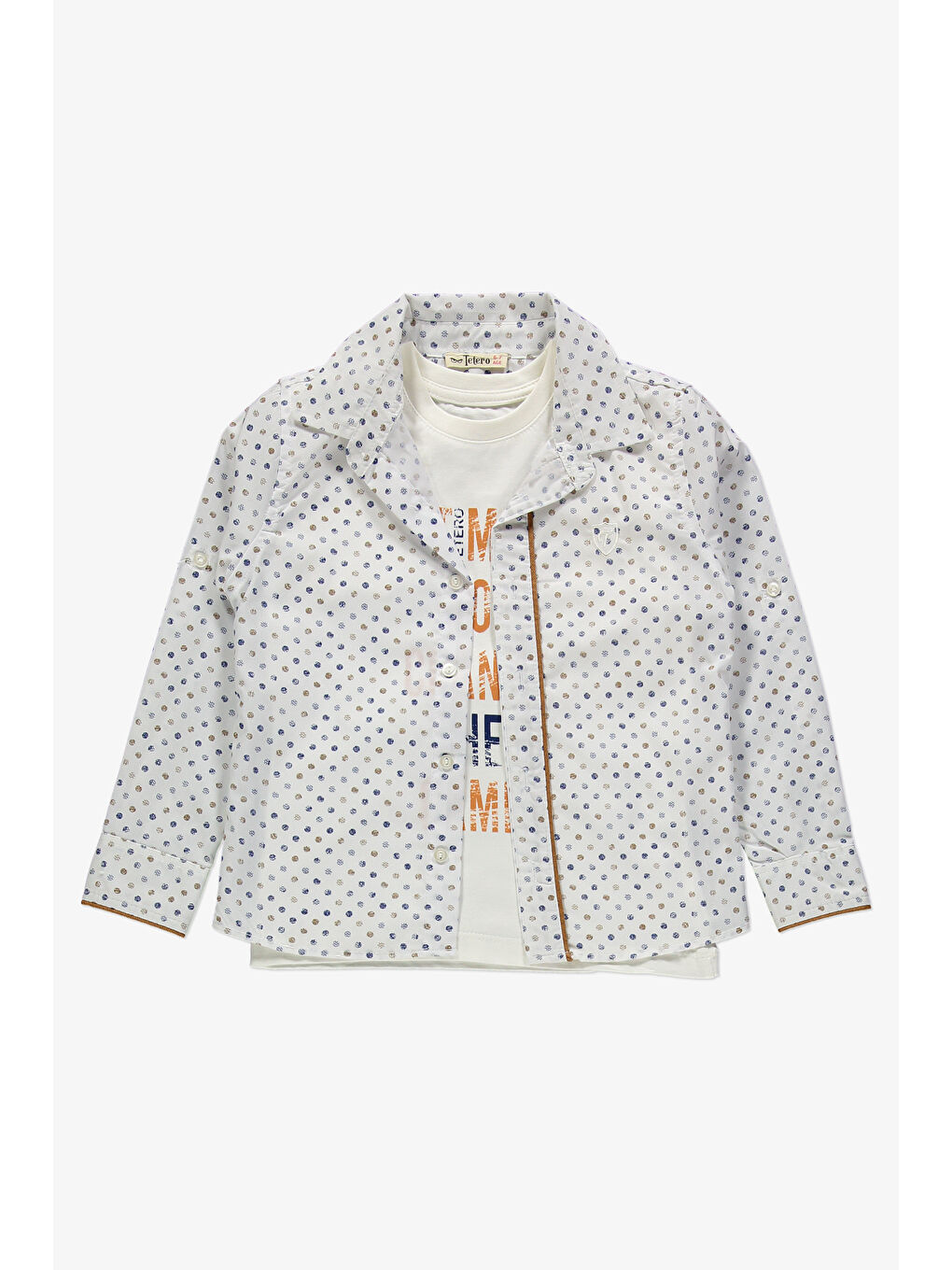 Kahverengi Gömlek ,Pantolon ,T-Shirt Daire Desen 3Parça Erkek Çocuk Takım TTR-01YVRLK