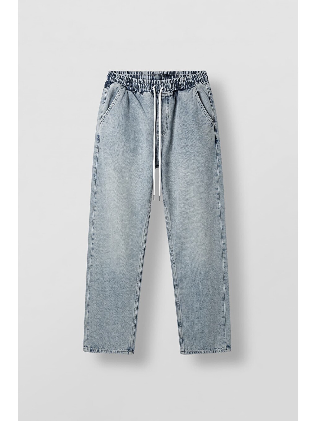 Erkek Relaxed Fit Beli Lastikli Jean Pantolon Açık Mavi