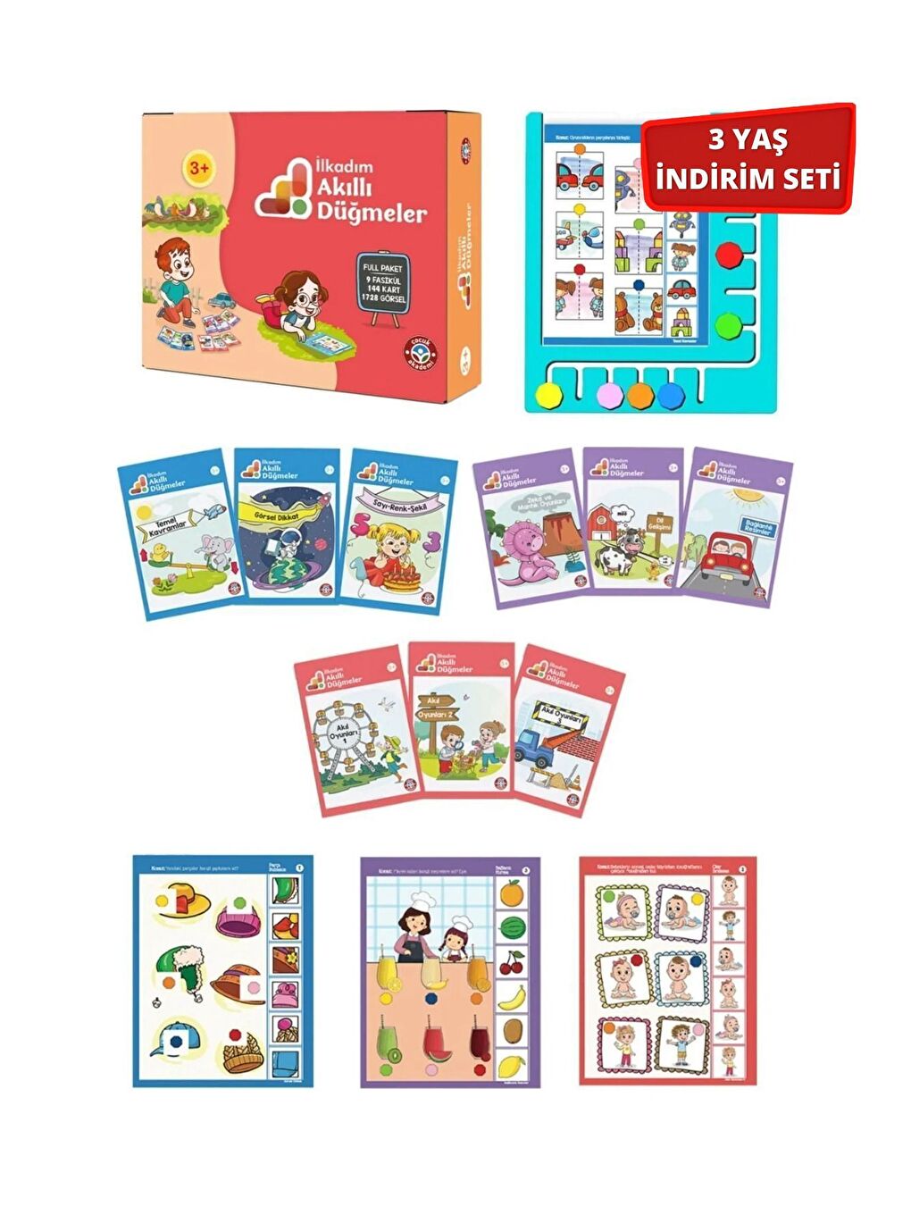 İlkadım Akıllı Düğmeler Full Paket ve 3 Yaş Dikkat Etkinlik Setleri-1