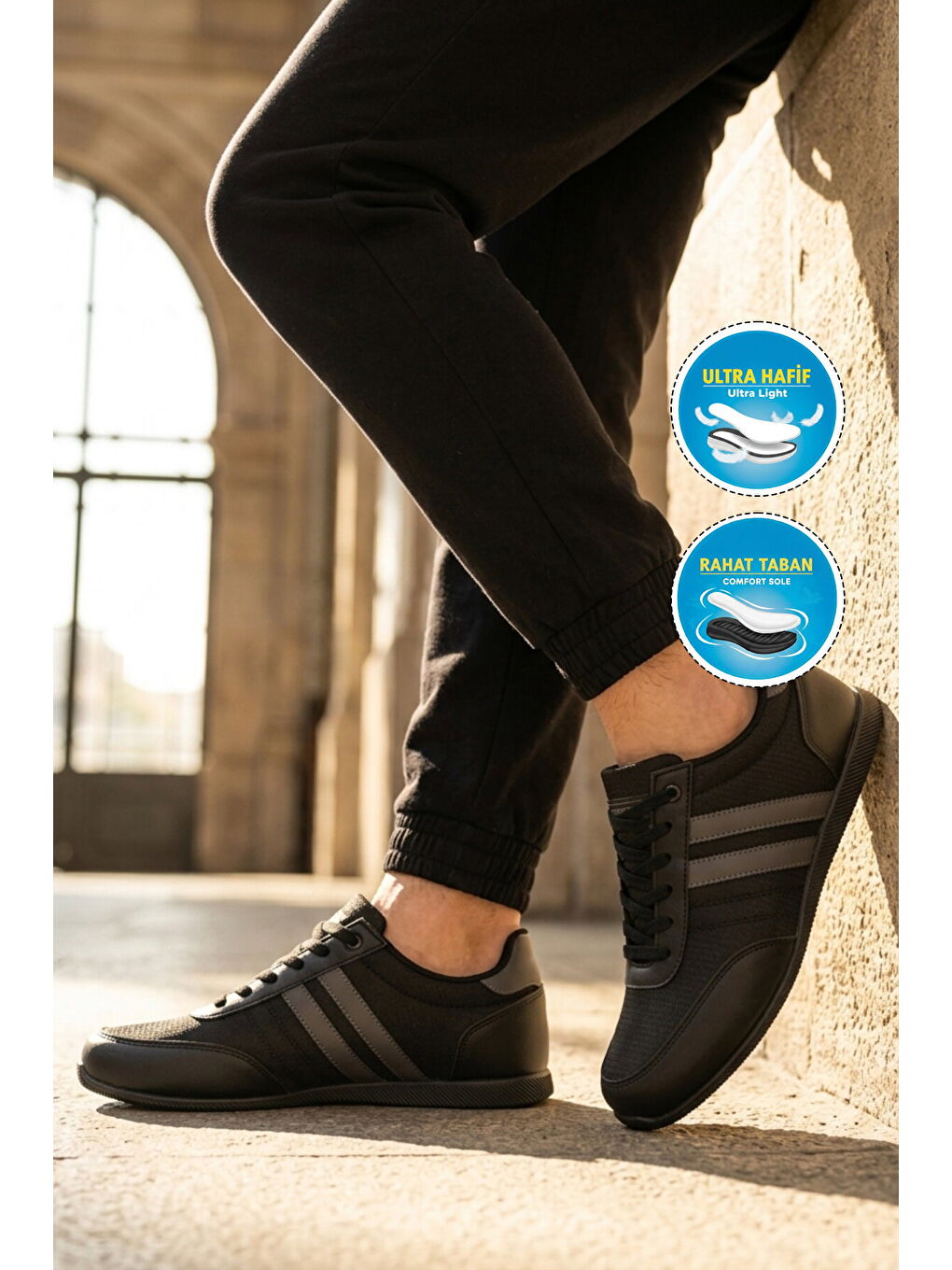 Siyah Füme Bağcıklı Hafif Esnek Erkek Spor Ayakkabı BST-2086 M-2