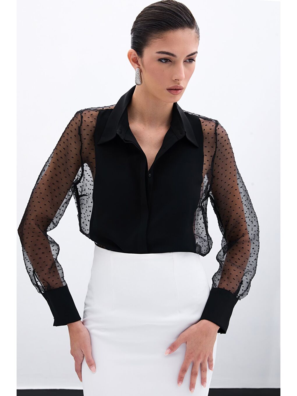 Organze Detaylı Gömlek - Siyah