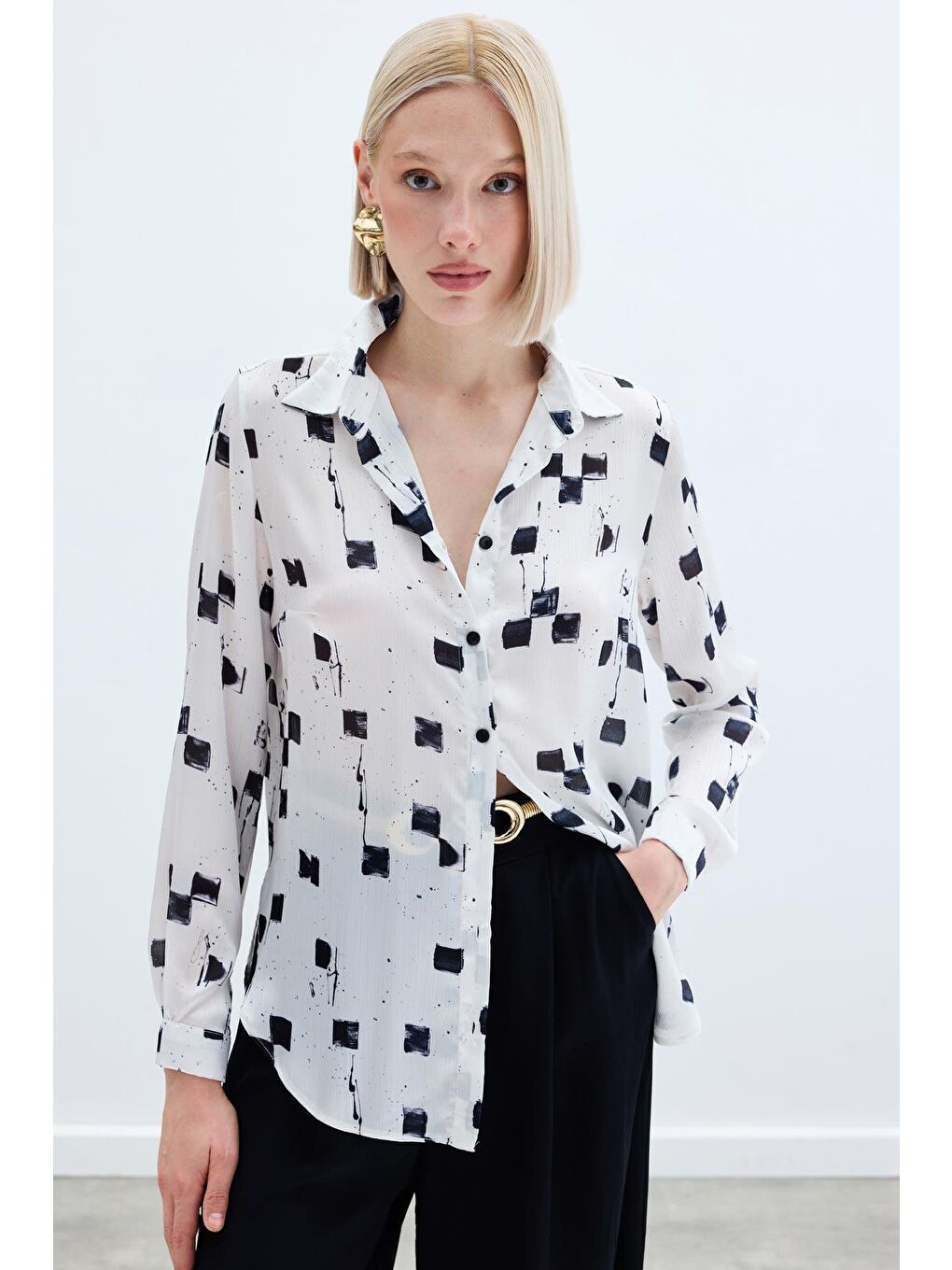 Desenli Klasik Gömlek - Siyah