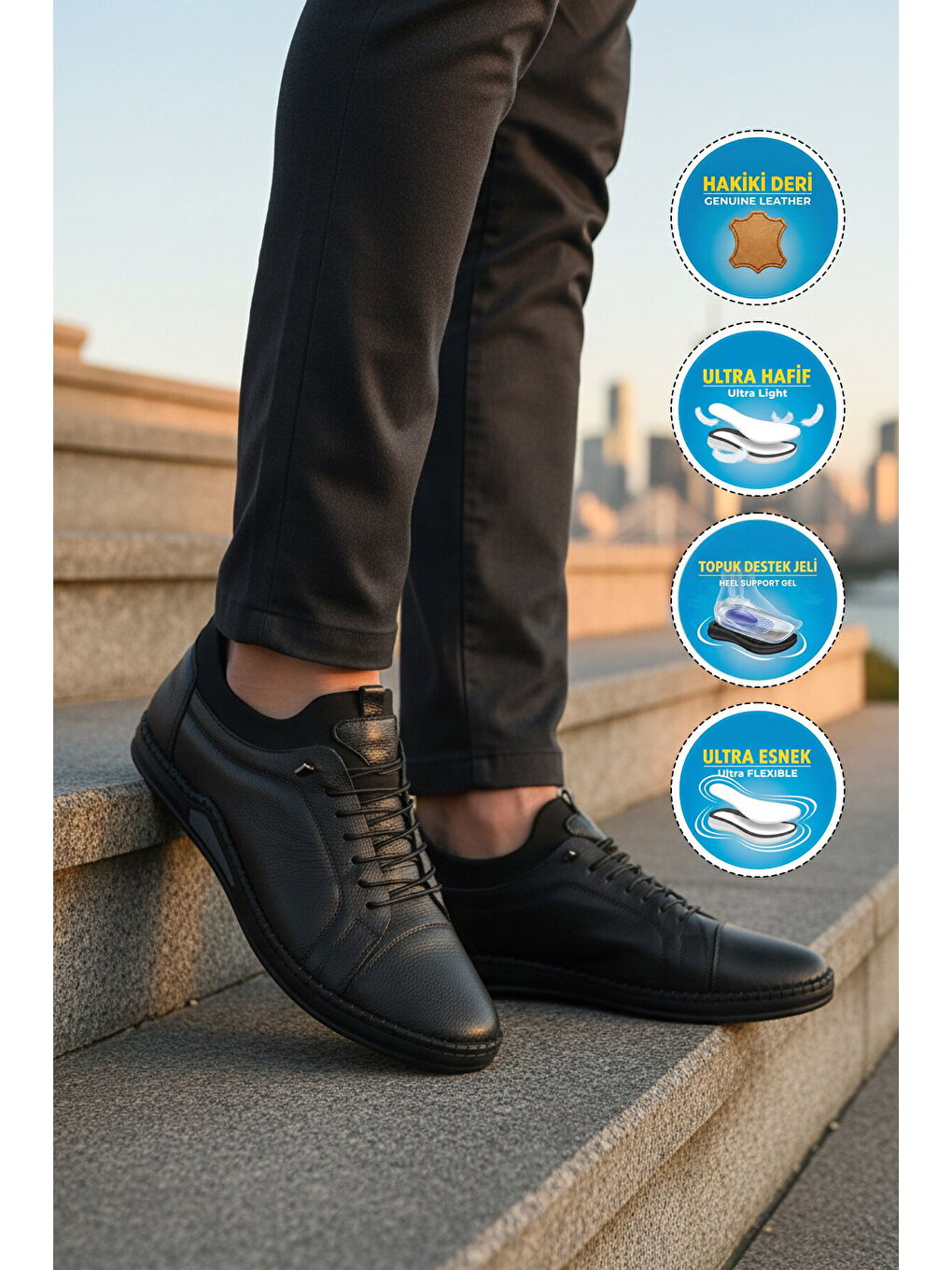 Siyah Hakiki Deri Jel Taban Anatomik Erkek Casual Ayakkabı 419 M-2