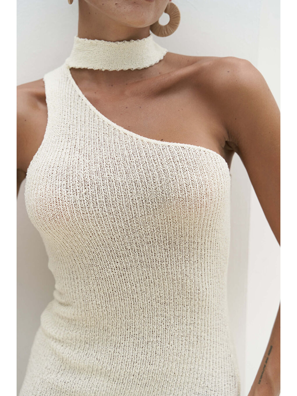 Kamalas Asimetrik Triko Sarı Uzun Elbise-6