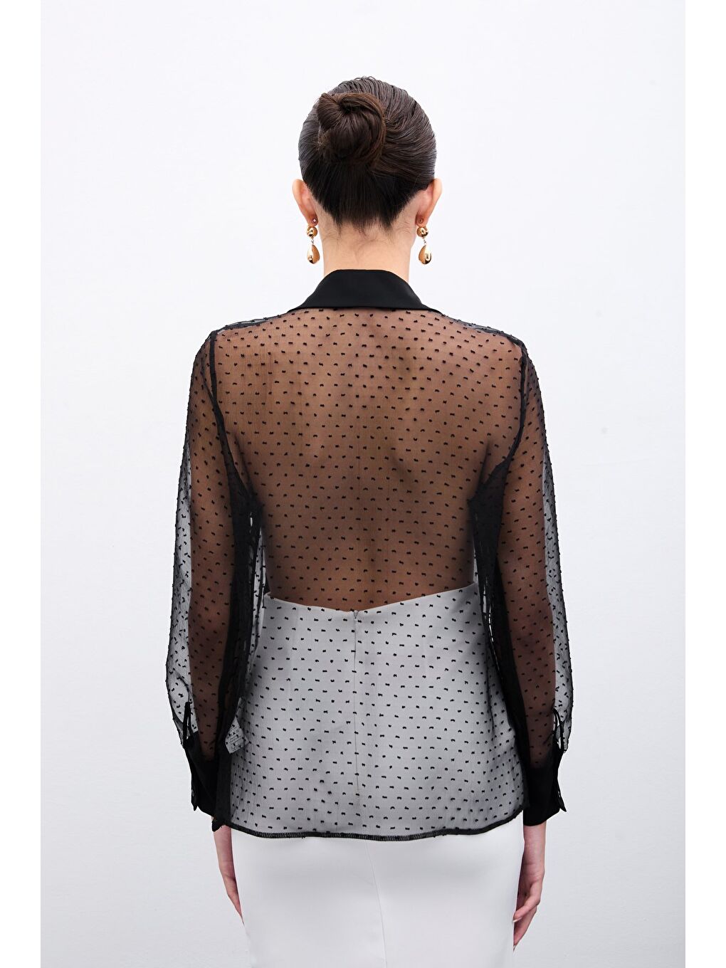 Organze Detaylı Gömlek - Siyah-6