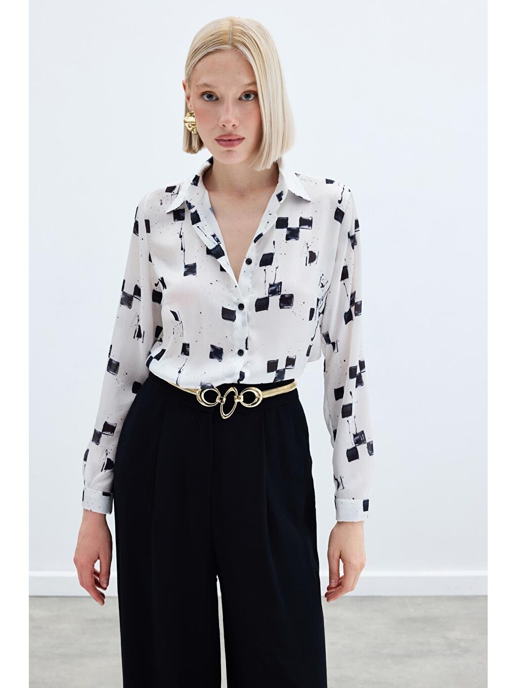 Desenli Klasik Gömlek - Siyah-1