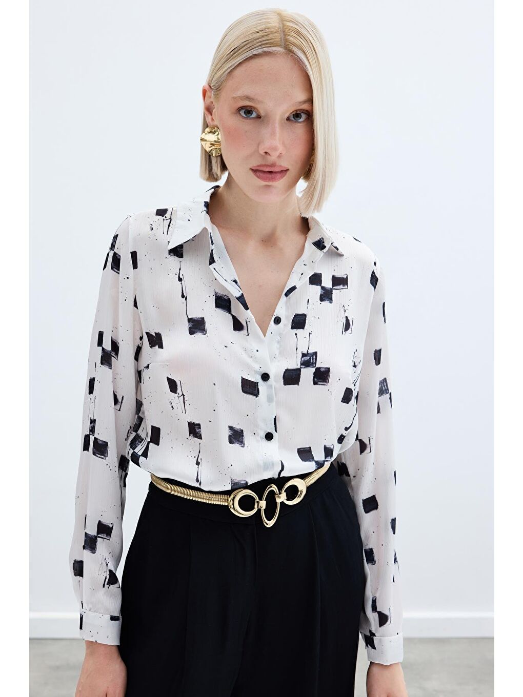 Desenli Klasik Gömlek - Siyah-2