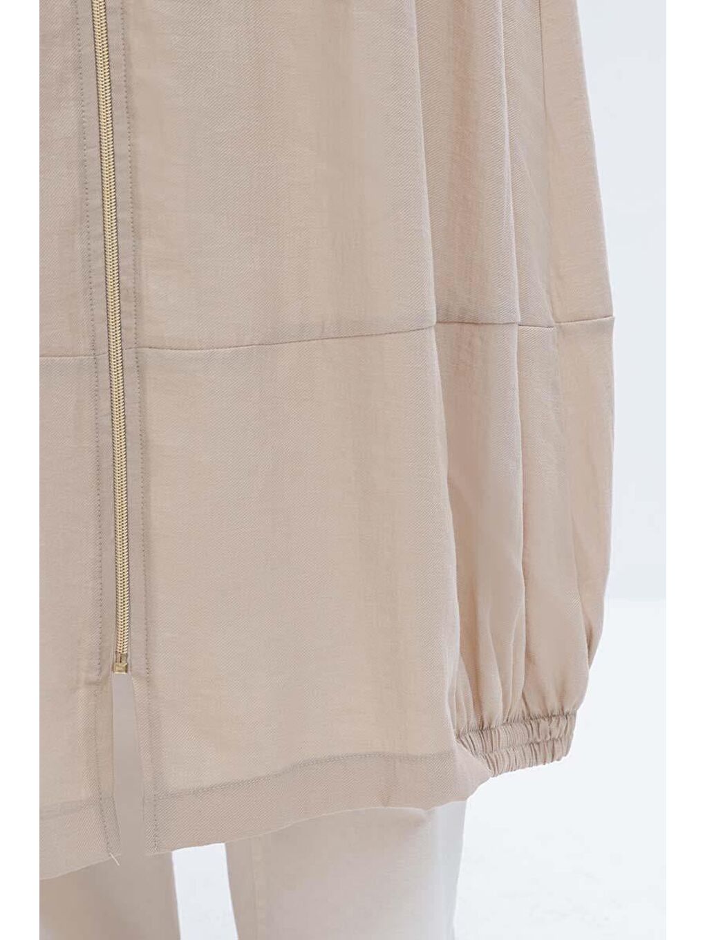 Bej-Etek Ucu Lastikli Fermuarlı Ferace-4