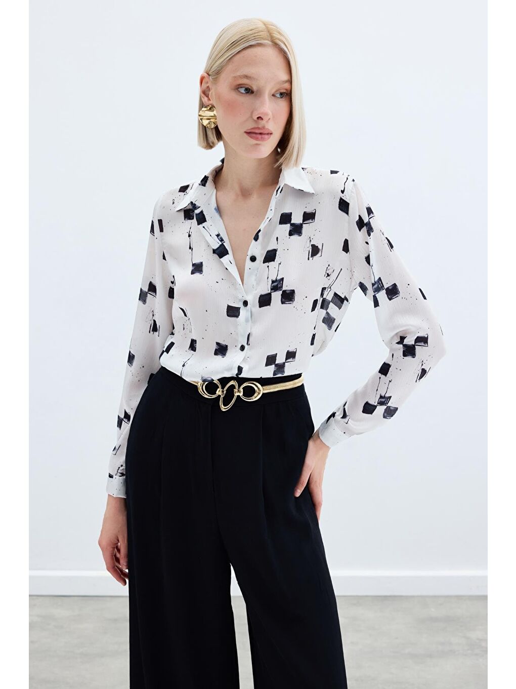 Desenli Klasik Gömlek - Siyah-3