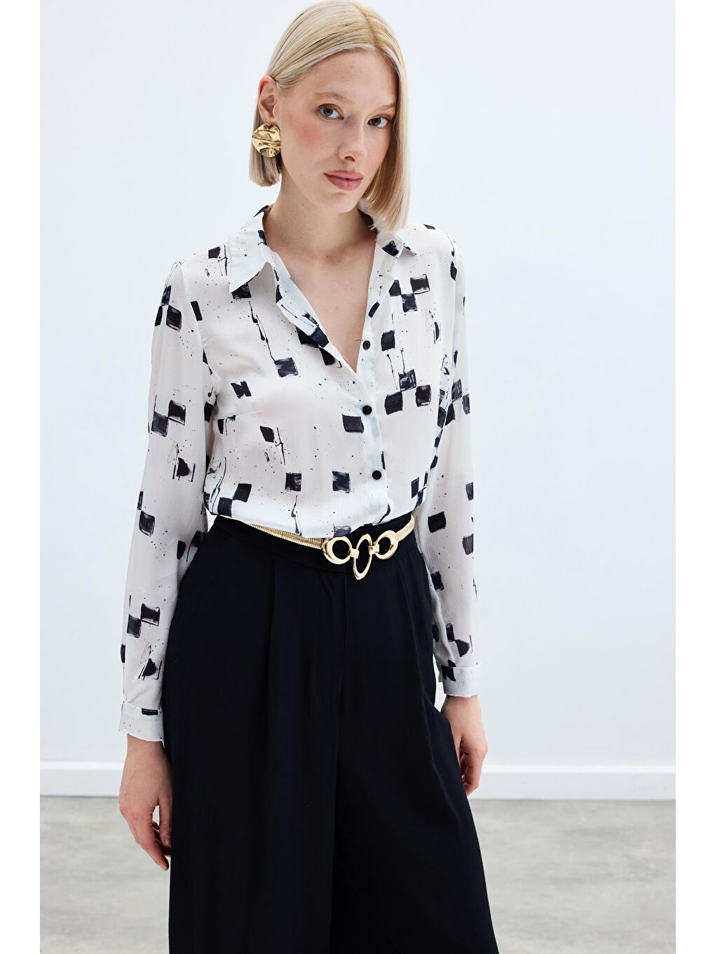 Desenli Klasik Gömlek - Siyah-4