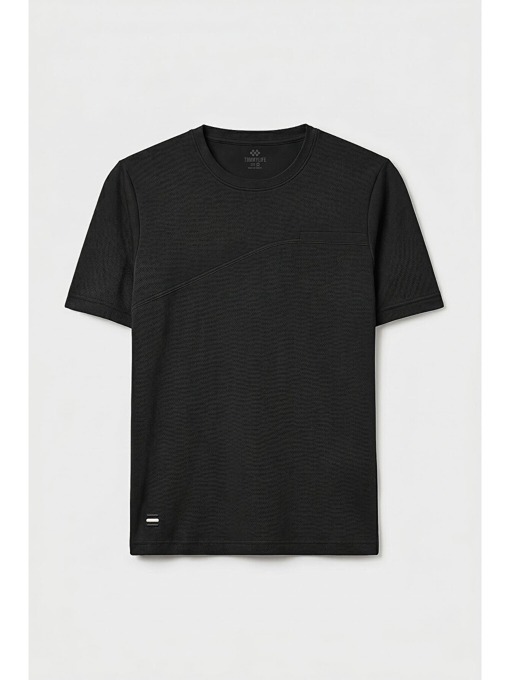 Siyah Rahat Form Yüzeyi Dokulu Ön Dikiş Detaylı Erkek T-shirt - 88437
