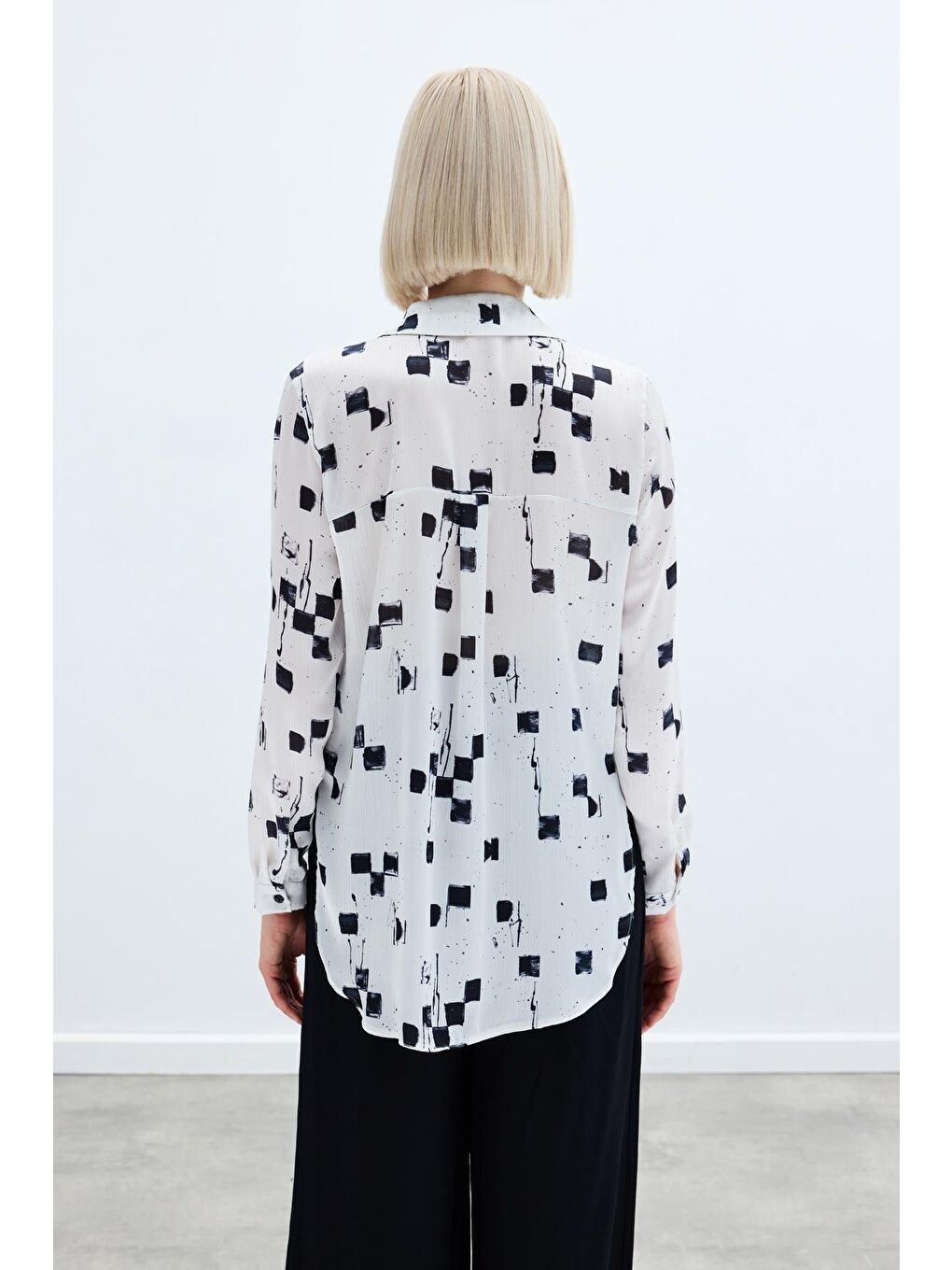 Desenli Klasik Gömlek - Siyah-6