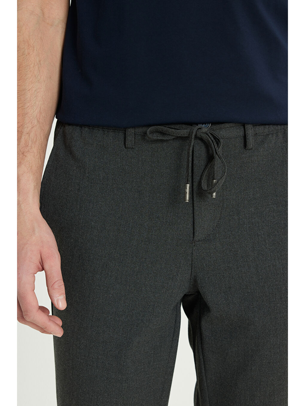 Erkek Antrasit Slim Fit Dar Kesim Beli Bağlamalı Yan Cepli Esnek Pantolon-5