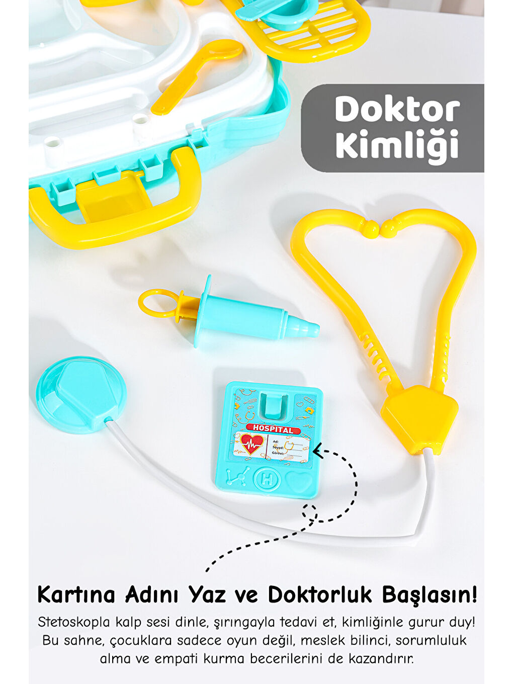 14 Parça Tekerlekli Oyuncak Doktor Seti - Çantalı Çocuk Hastane Meslek Oyunu Eğitici Öğretici Oyun-2