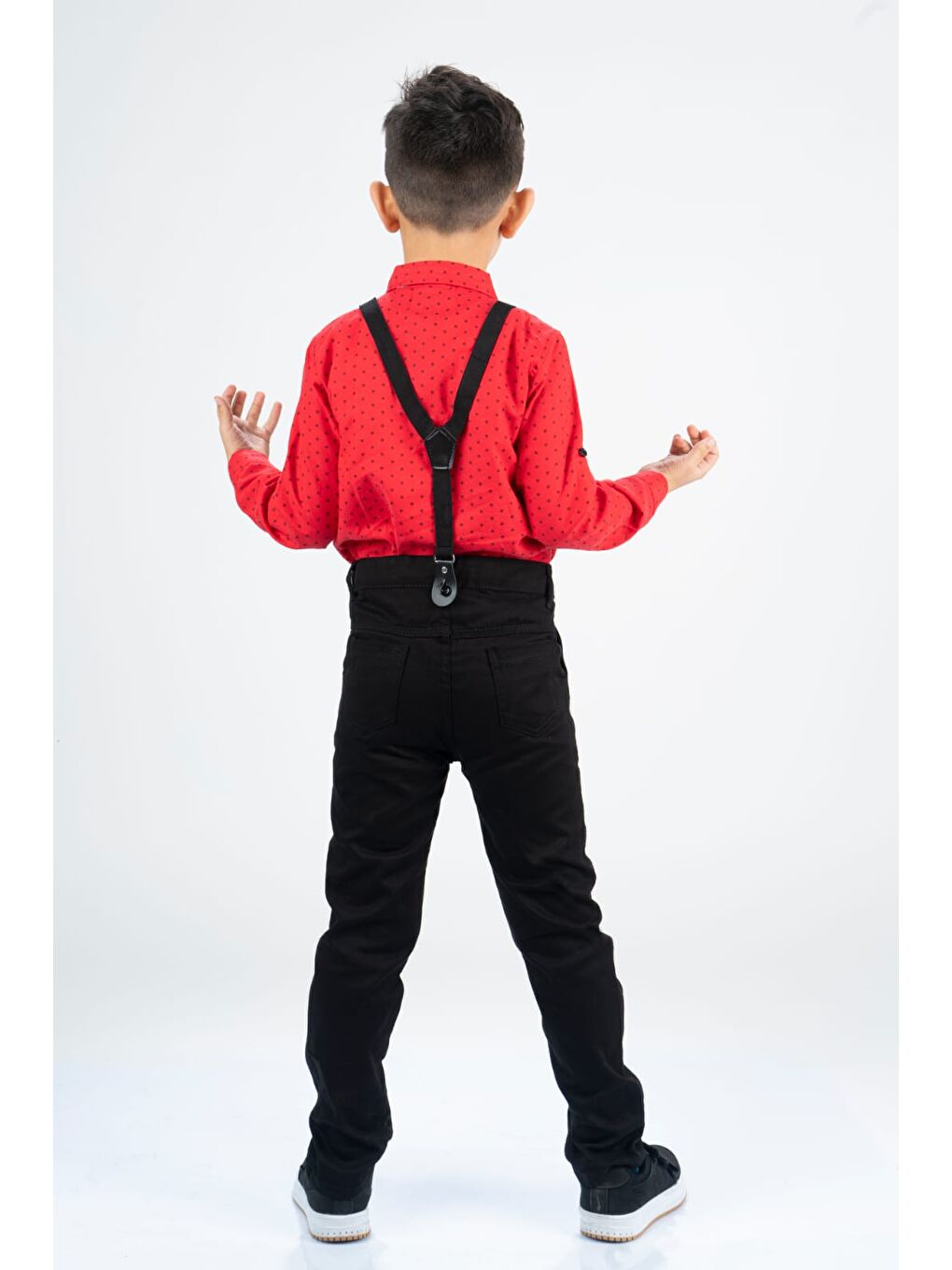 Kırmızı Baskılı Oxford Erkek Çocuk Takım MNK0479-1