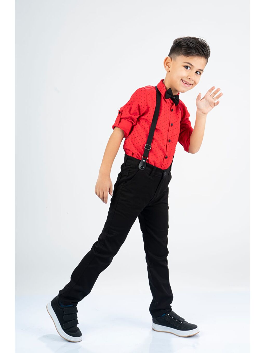 Kırmızı Baskılı Oxford Erkek Çocuk Takım MNK0479-2