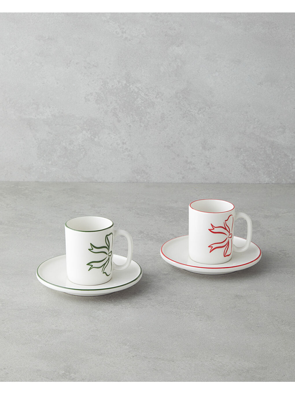 Bowsie Bone Porselen 4 Parça 2 Kişilik Kahve Fincan Takımı 90 ml Kırmızı - Yeşil