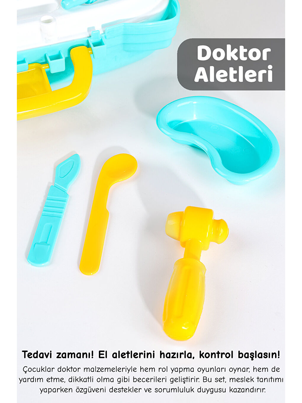 14 Parça Tekerlekli Oyuncak Doktor Seti - Çantalı Çocuk Hastane Meslek Oyunu Eğitici Öğretici Oyun-3