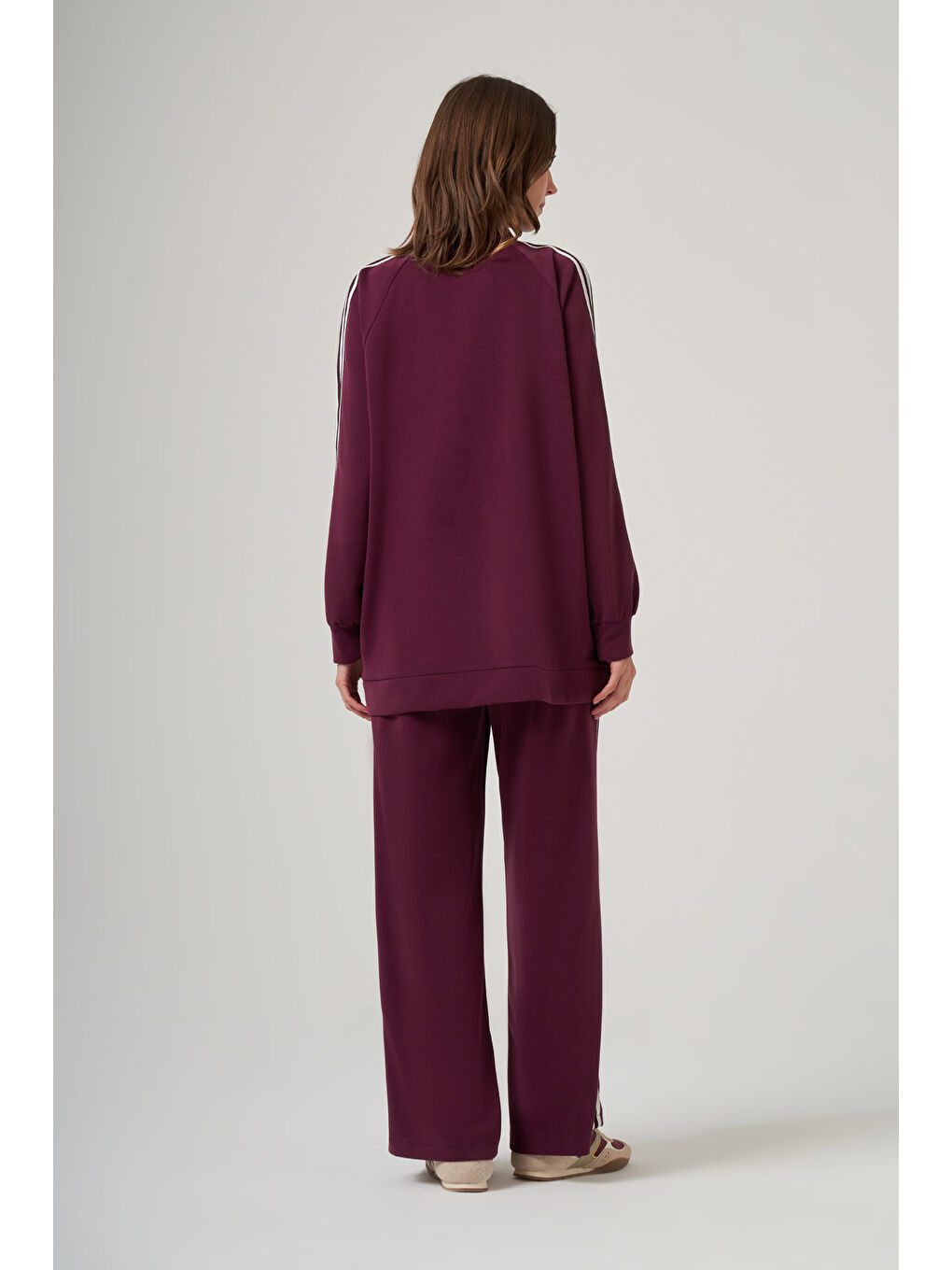 Fermuarı Taş Detaylı Pantolonlu Takım 1092 Mürdüm-3