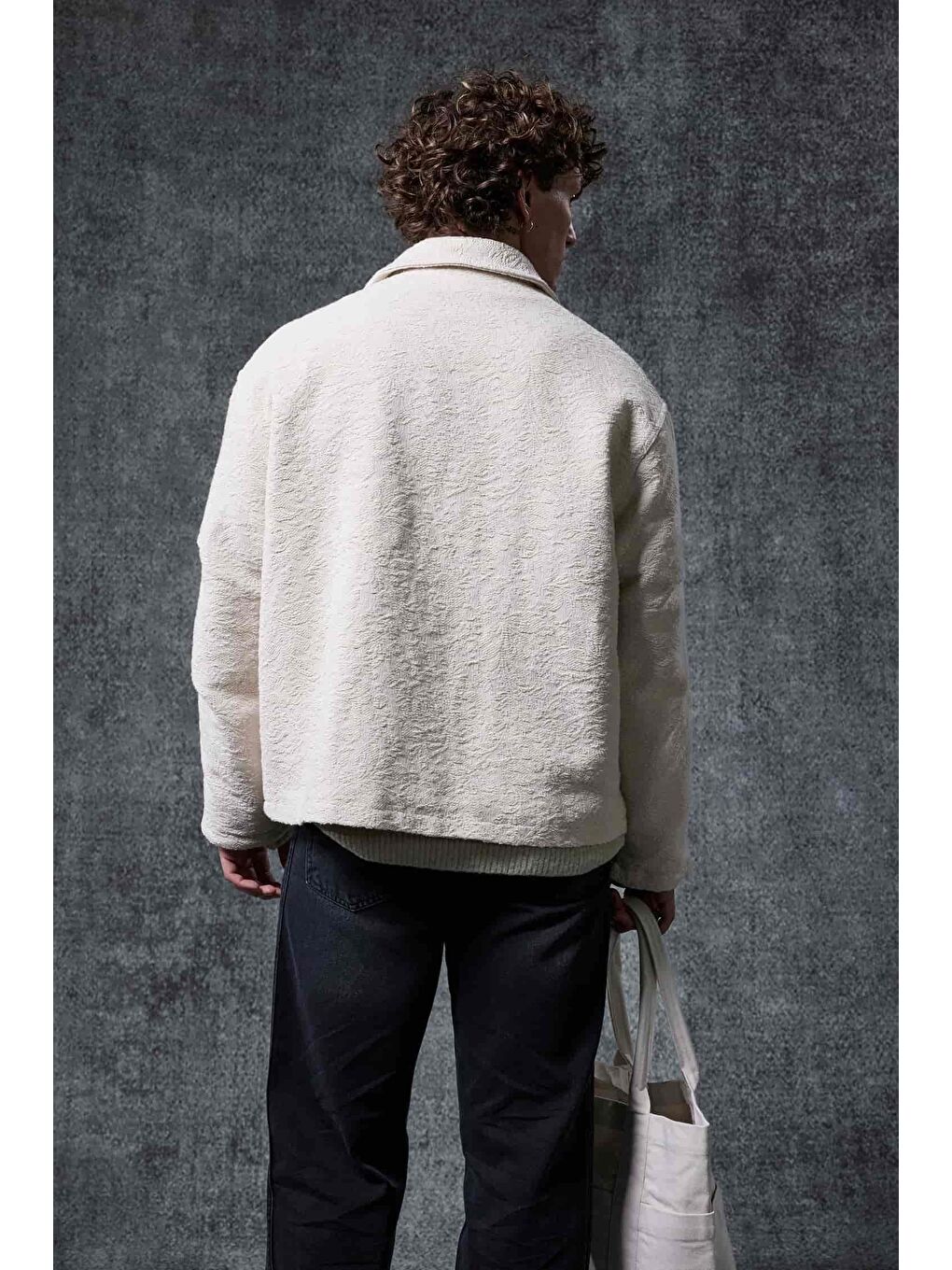 Erkek Boxy Fit Rahat Kesim Desenli Ceket Bej-5