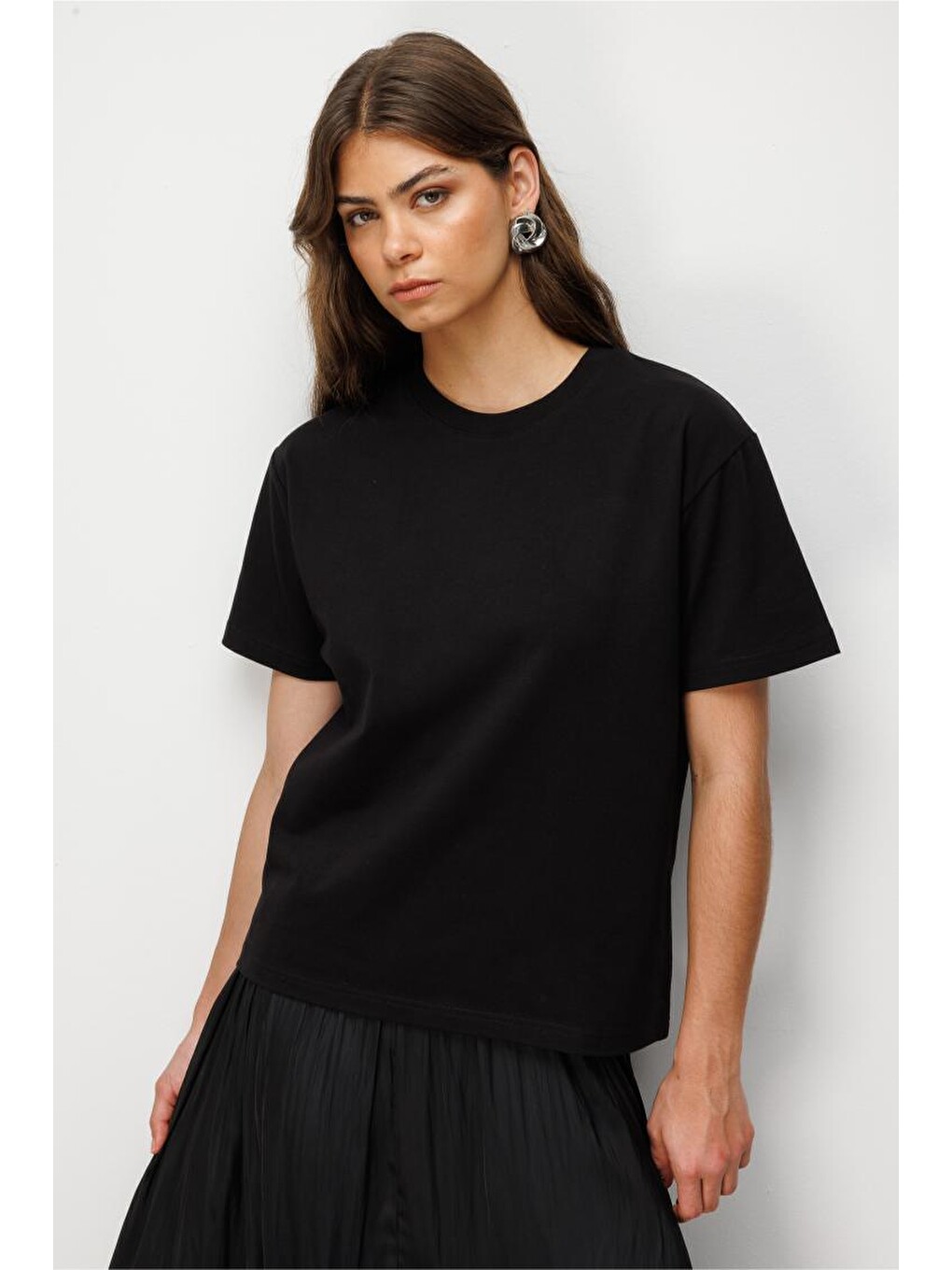 Basic Düz Suprem Siyah T-Shirt-3
