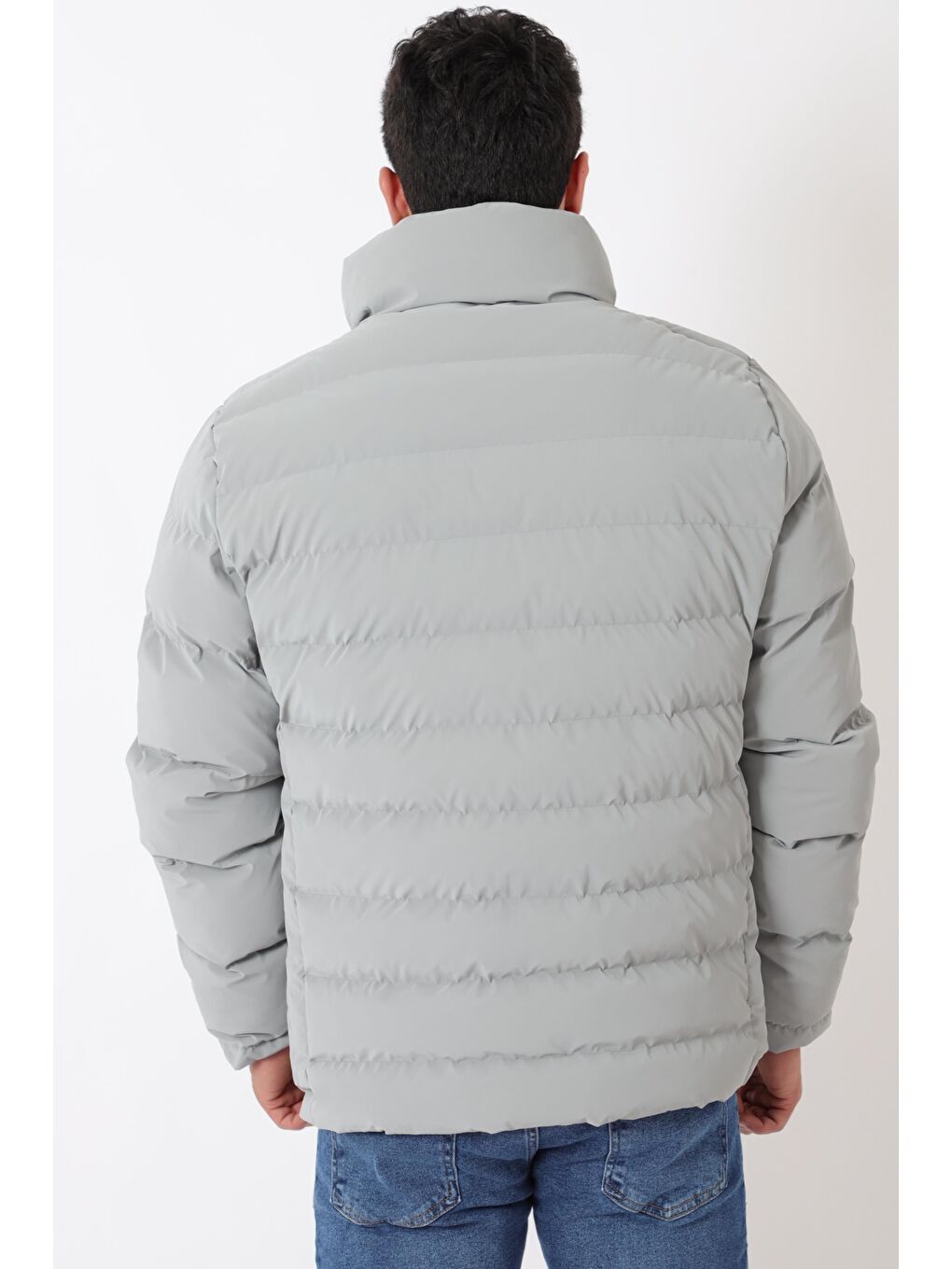 Gri Cep Detay Dik Yaka Armalı Nova Kışlık Mont PLDP 3012_50463-5