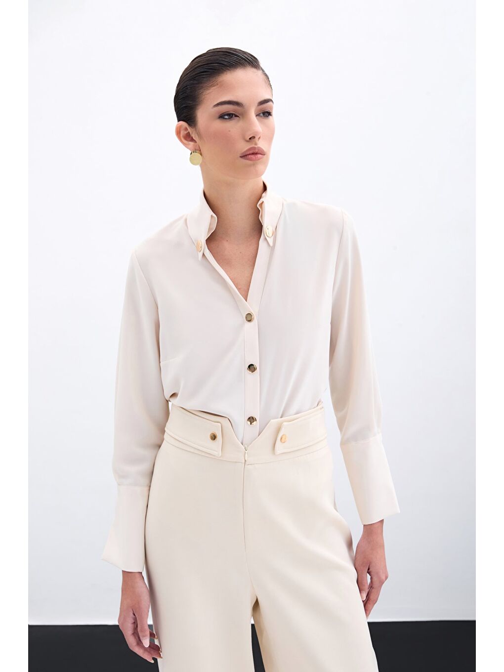Çıt Çıt Detaylı Gömlek - Bej-3