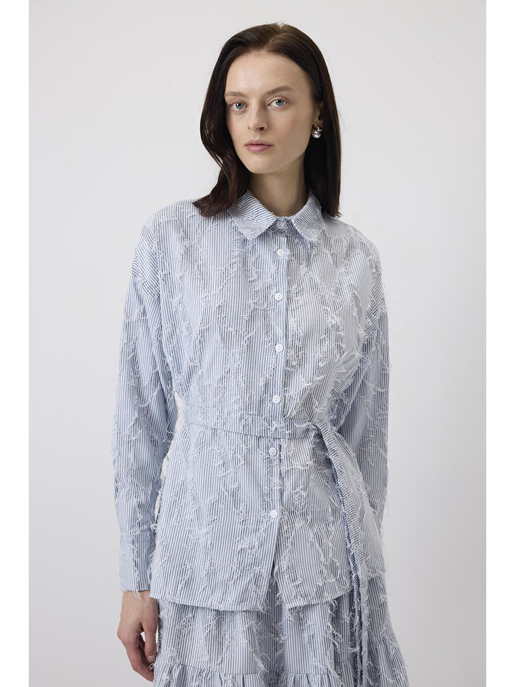 İndigo Püsküllü Gömlek Etek Takım-1