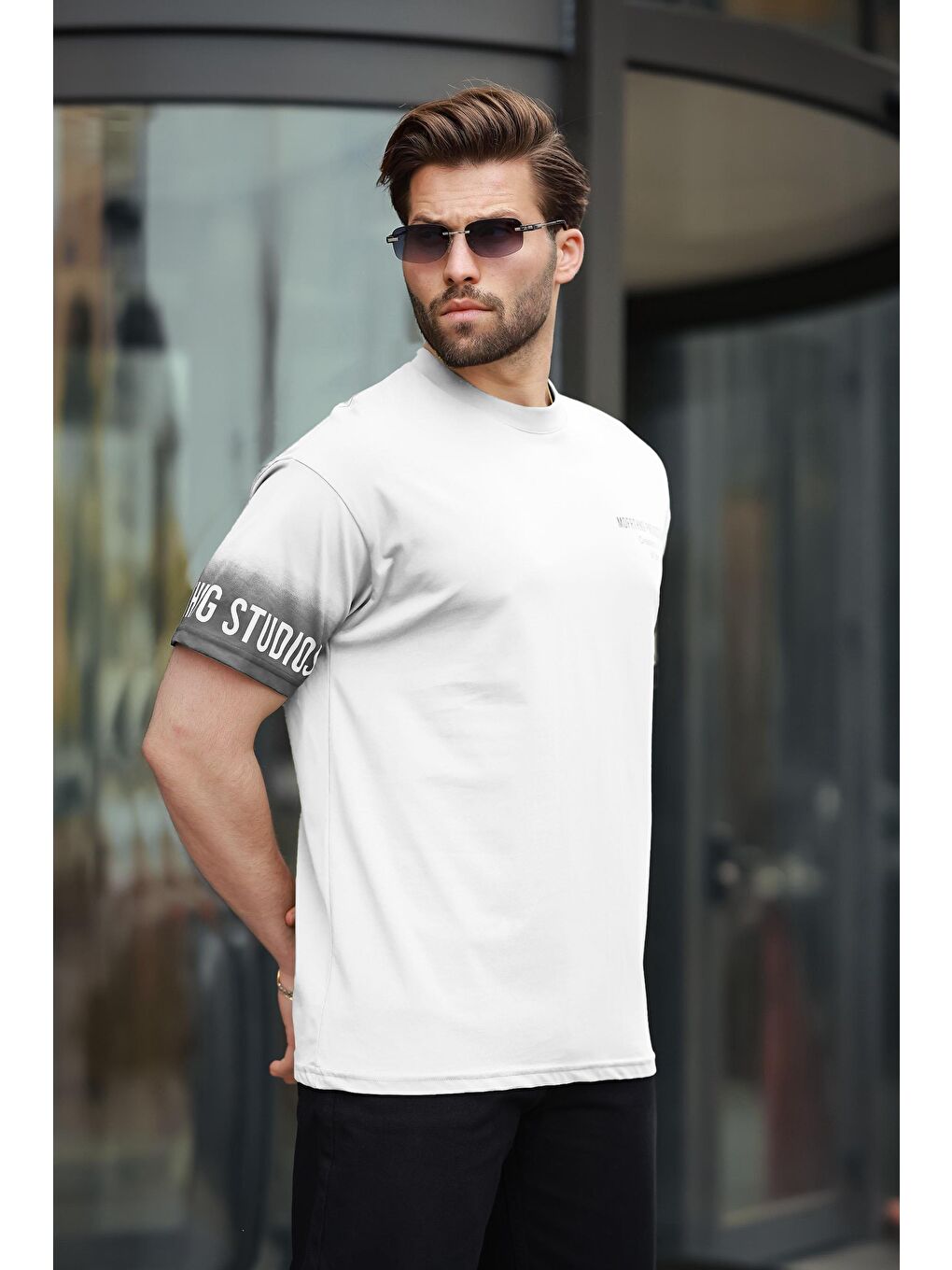 Ekru %100 Pamuklu Baskılı Erkek Tişört E7143-1