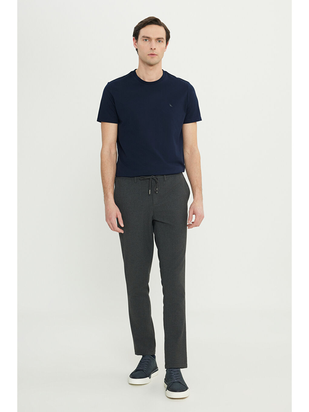 Erkek Antrasit Slim Fit Dar Kesim Beli Bağlamalı Yan Cepli Esnek Pantolon-3