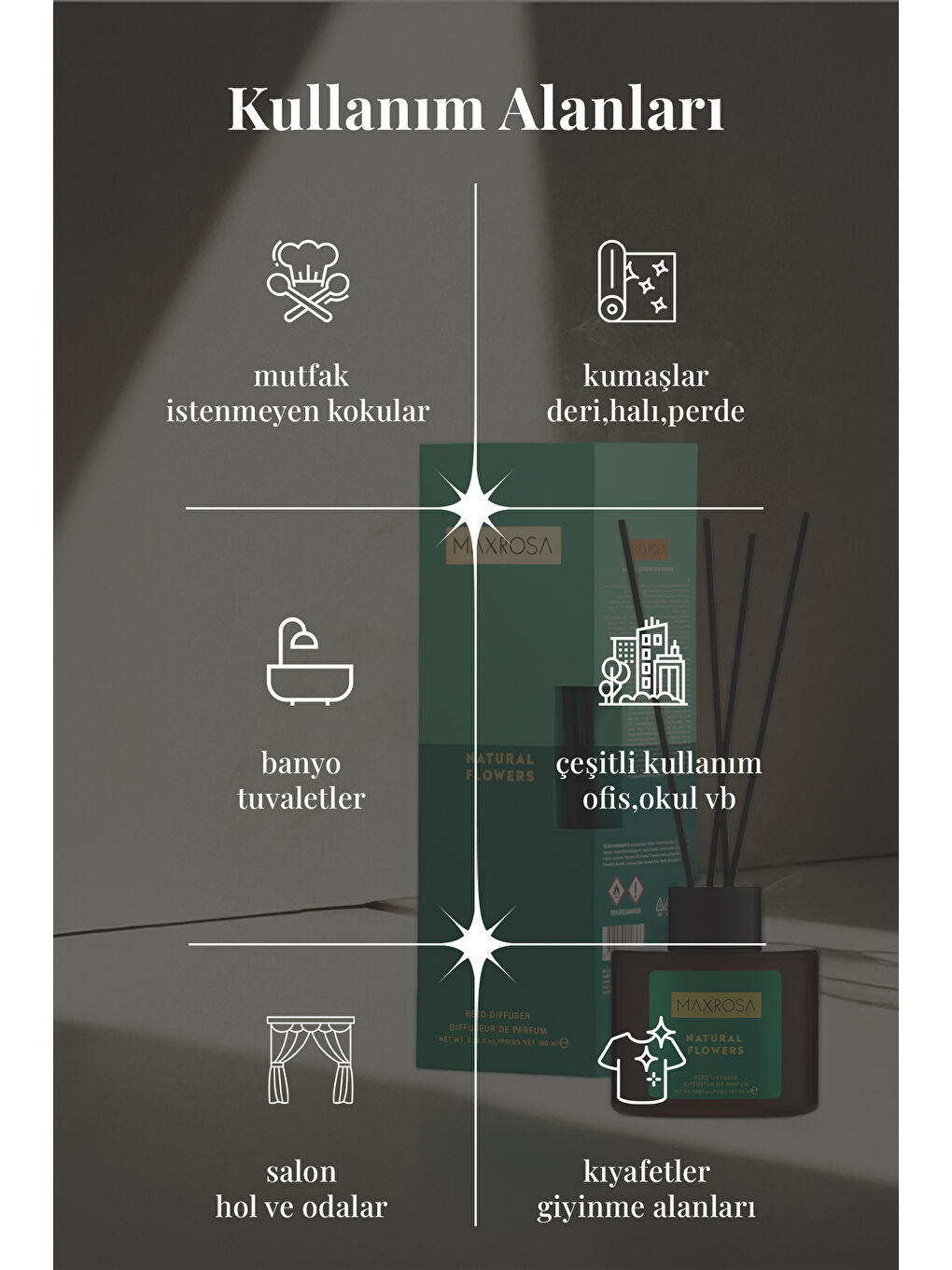 Karışık Maxrosa Natural Flower Reed Diffuser Çubuklu Oda Kokusu 100 ml-2