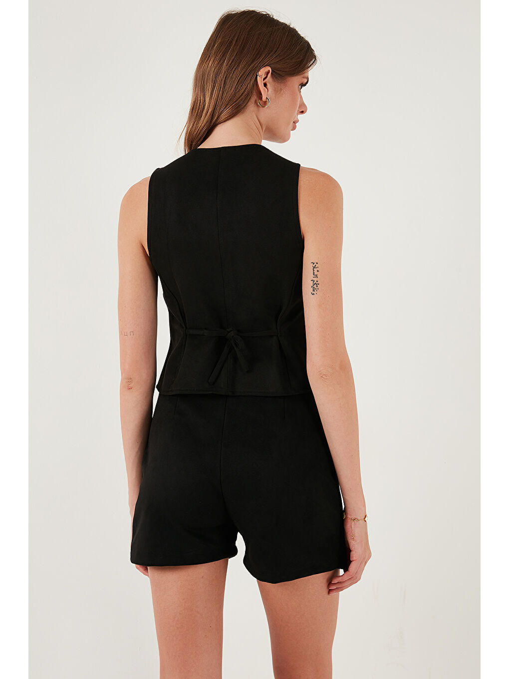 Siyah Fitted Fit Bisiklet Yaka Düğmeli Yumuşak Dokulu Yelek 5866435-6