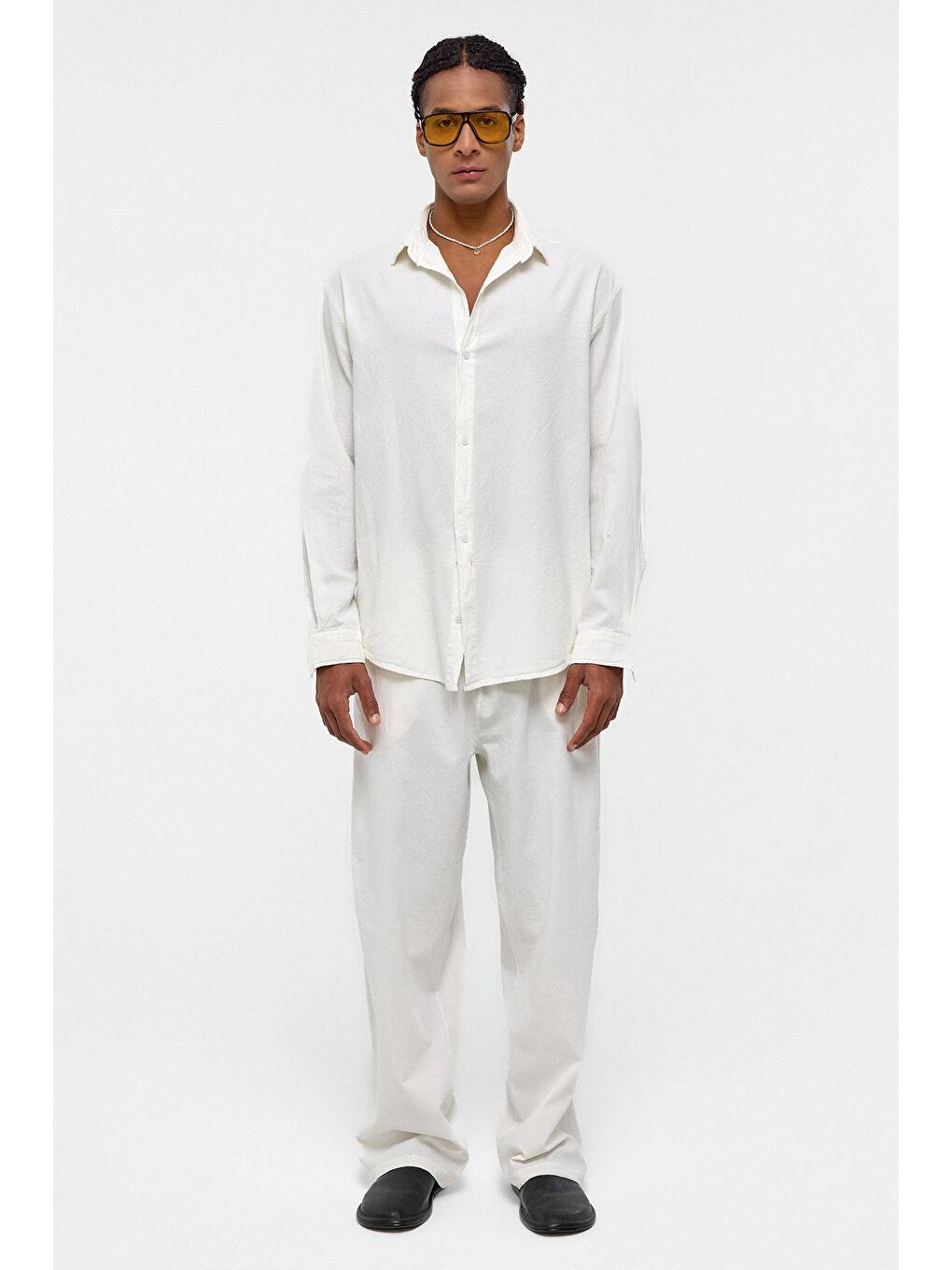 Basic Oversize Keten Takım Ekru