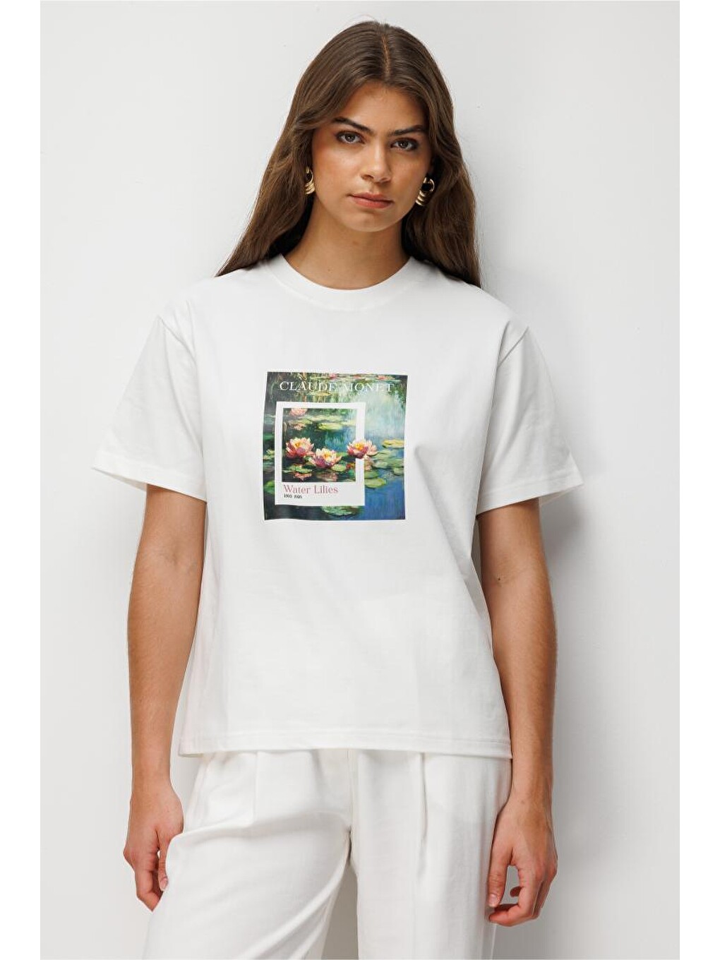 Monet Water Lilies Baskılı Suprem Beyaz T-Shirt