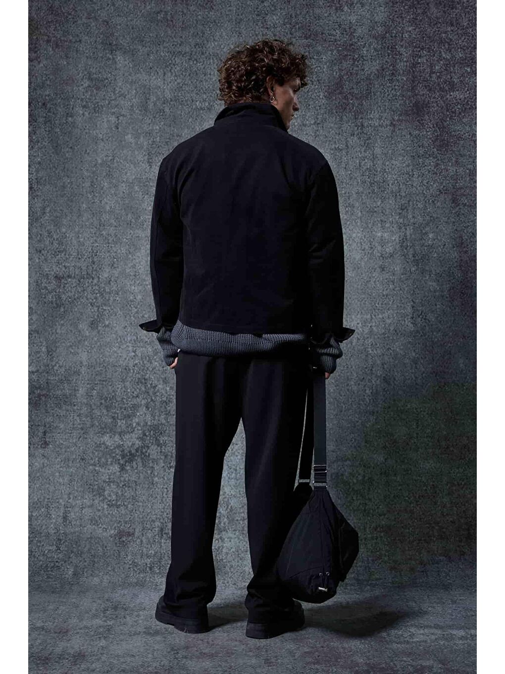 Erkek Ekose Detaylı Yıkamalı Relax Fit Ceket Siyah-6