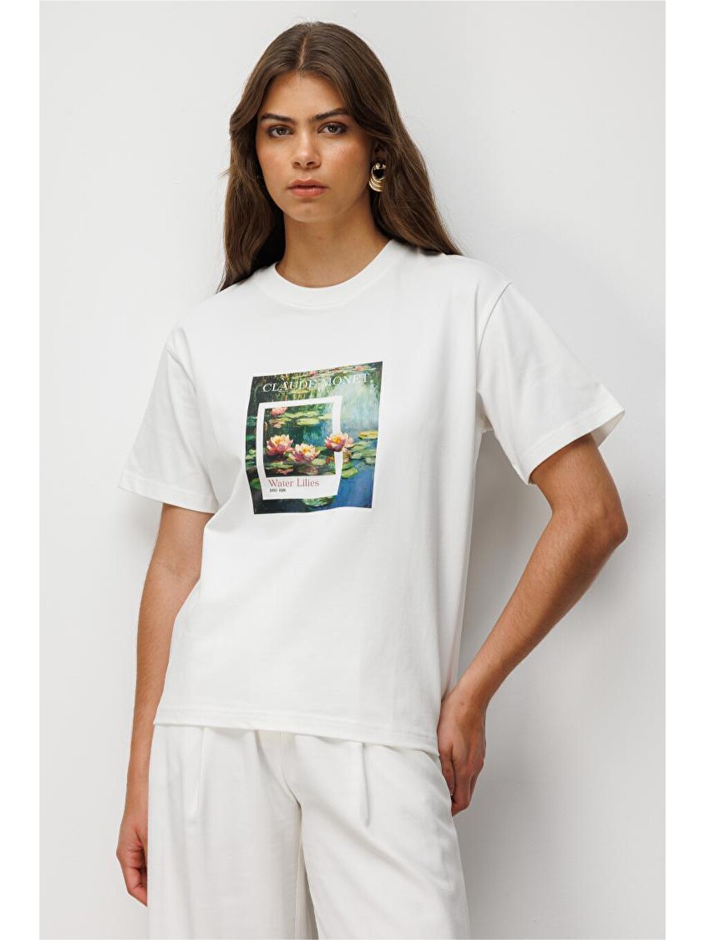 Monet Water Lilies Baskılı Suprem Beyaz T-Shirt-1
