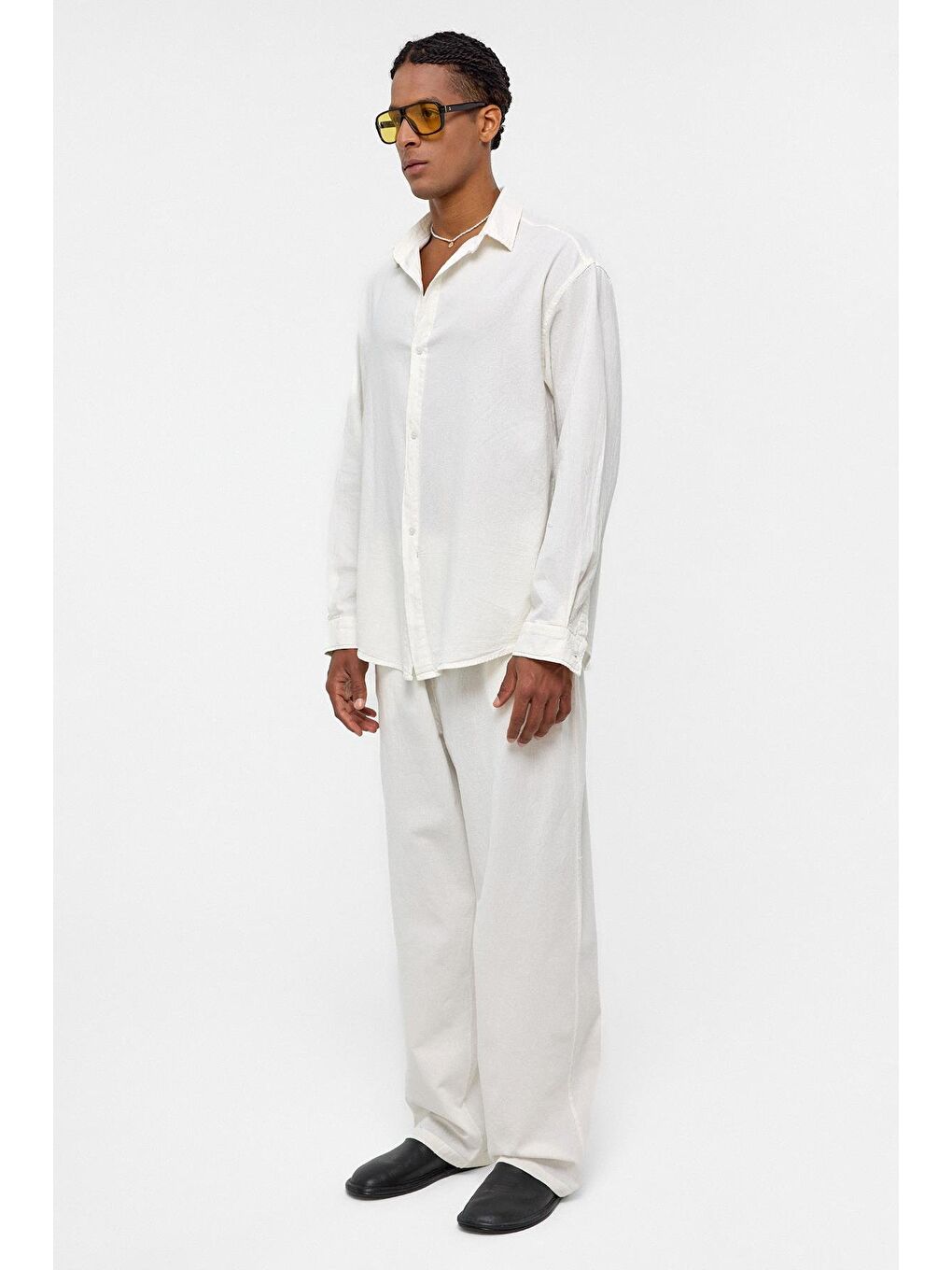 Basic Oversize Keten Takım Ekru-1