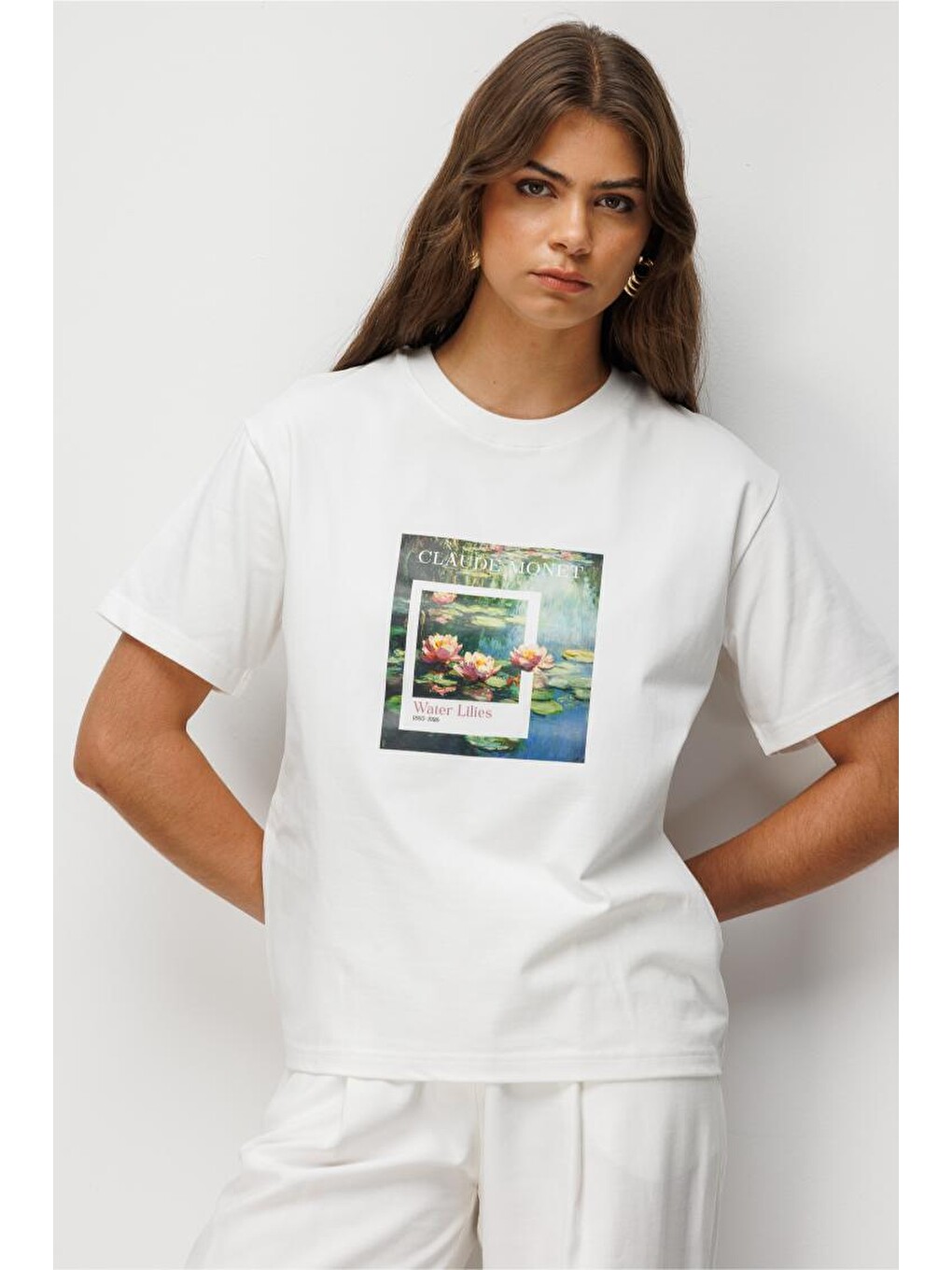 Monet Water Lilies Baskılı Suprem Beyaz T-Shirt-2