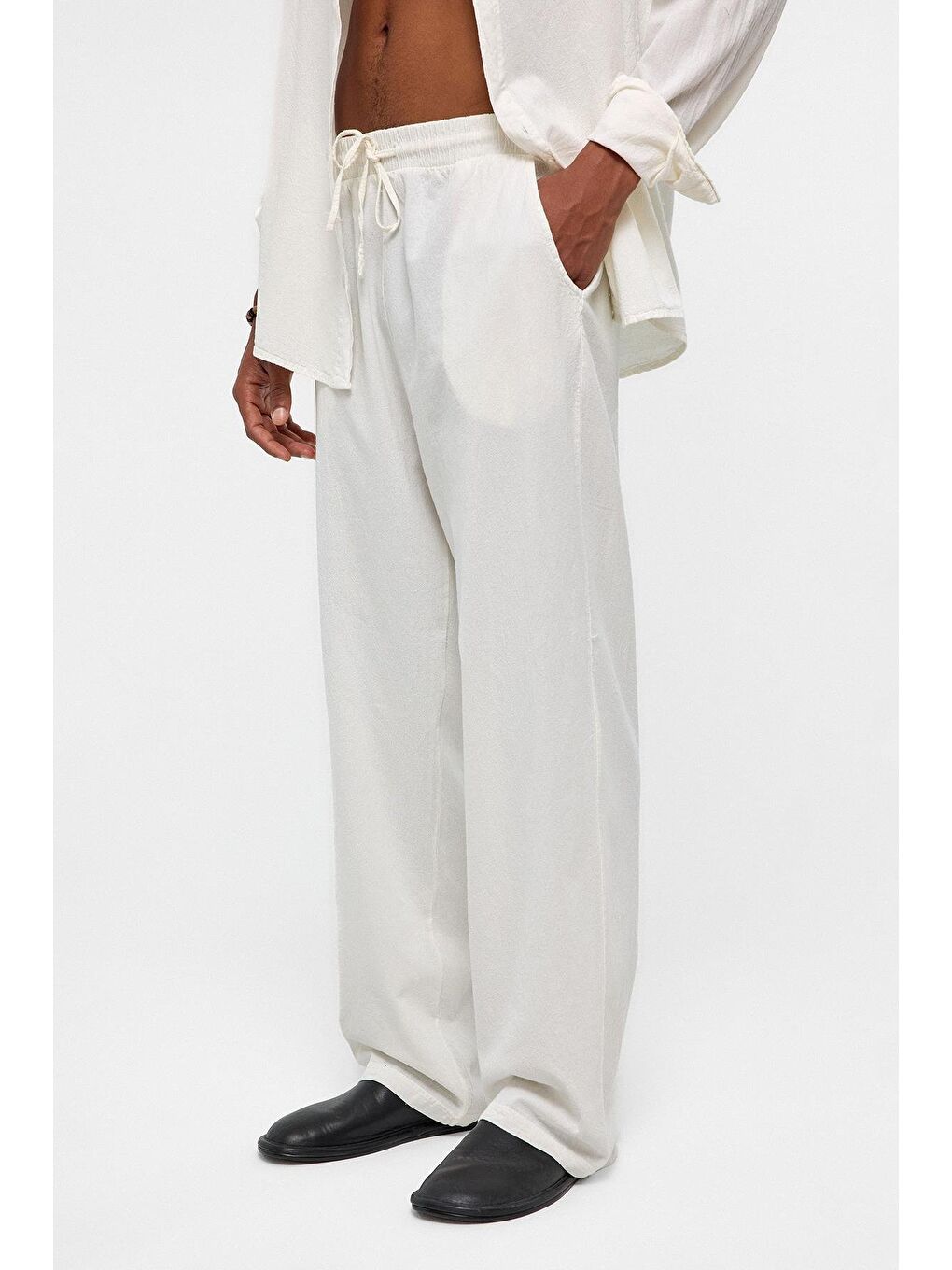 Basic Oversize Keten Takım Ekru-3