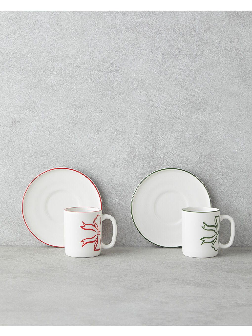 Bowsie Bone Porselen 4 Parça 2 Kişilik Kahve Fincan Takımı 90 ml Kırmızı - Yeşil-1