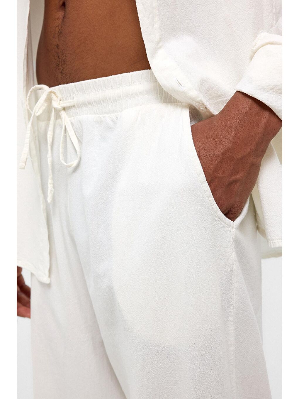 Basic Oversize Keten Takım Ekru-5