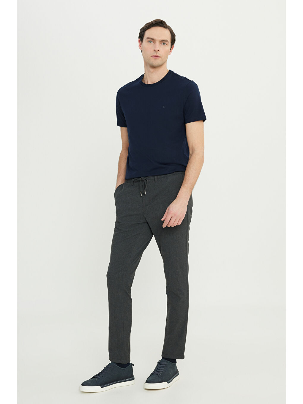Erkek Antrasit Slim Fit Dar Kesim Beli Bağlamalı Yan Cepli Esnek Pantolon-1