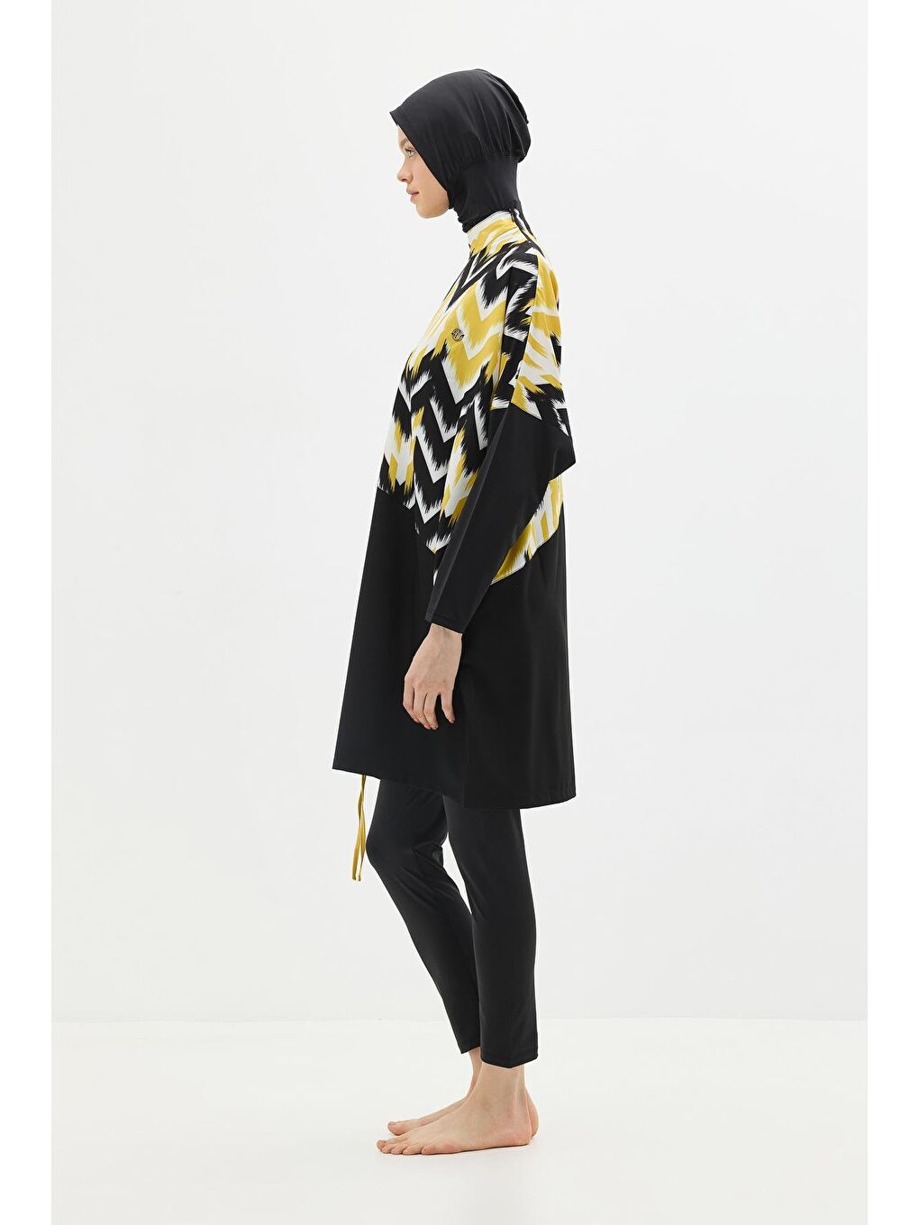 Desenli Rahat Kesim 4'Lü Tesettür Mayo 6297 Sarı/Siyah-4