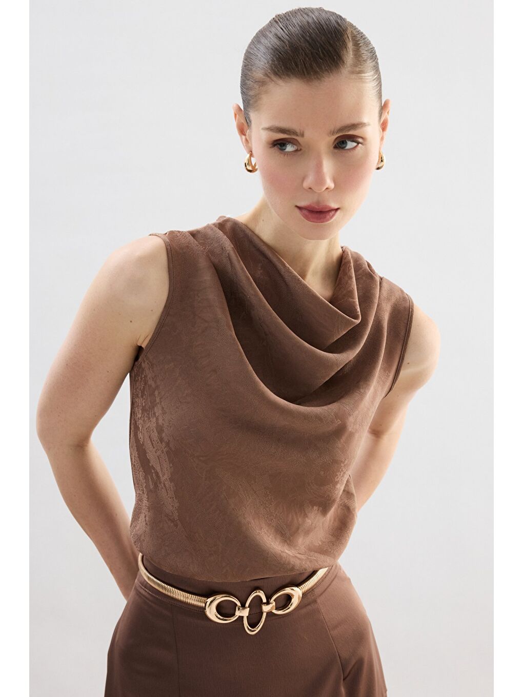 Bej Degaje Yaka Bluz - Vizon