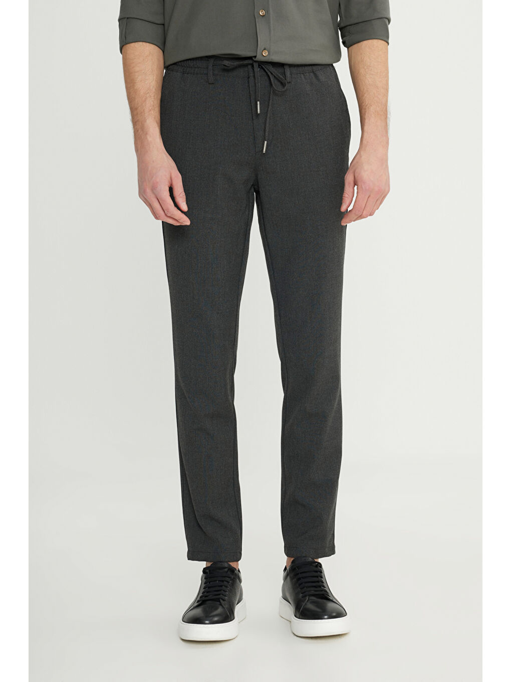 Erkek Antrasit Slim Fit Dar Kesim Beli Bağlamalı Yan Cepli Esnek Pantolon